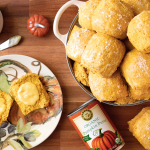 pumpkin dinner rolls flat lay