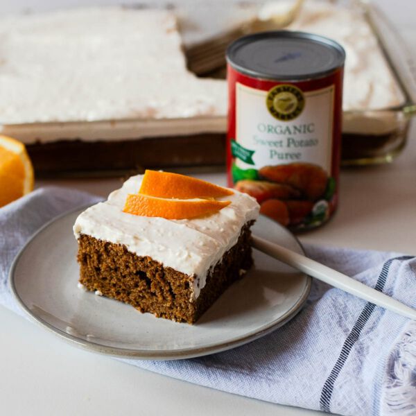 slice of sweet potato cake with cream cheese frosting