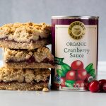 Gluten-Free Cranberry Almond Crumble Bars with a can of cranberry sauce